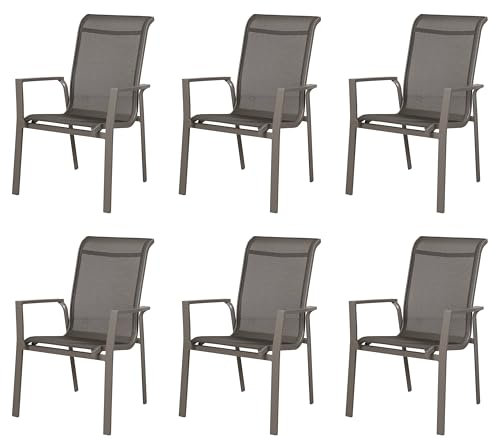 Gardissimo 6 er Set Luxus Aluminium Stapelsessel Windsor Silber/Mixed-Silber, wetterfest, rostfrei, 120 kg belastbar, mit Armlehne, vormontiert, Kunststoff Gewebe