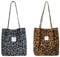 MIYUANGKJ 2 Stück Groß Umhängetasche Damen Cord Tasche Schultertasche Leopardenmuster Tote Bag Handtasche Shopper Arbeitstasche Fashion Stofftasche für Alltag Arbeit Büro Schule Reisen