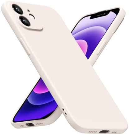 LoeoeL for iPhone 12 Mini Phone Case Silicone, Minimalist Ultra Thin Slim Soft Rubber Gel Solid Color Matte TPU Cute Case for Women Men, Girly Plain Aesthetic Design & Camera Cover, Beige Stone Cream