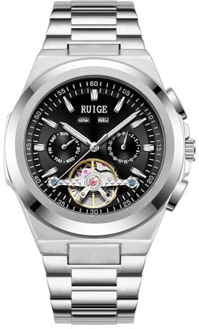RUIGE New Hollowed Out Herren Vollautomatische Mechanische Uhr Edelstahl Multifunktions Mode Männer Nachtlicht Wasserdicht Trend Uhr A9-3
