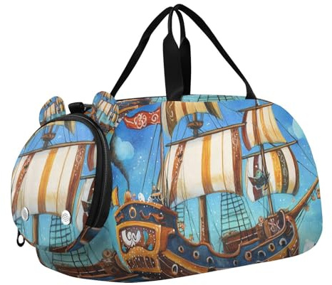 Seesack für Kinder, Piratenschiff, Seesack mit Schuhfach, leicht, für Reisen, Sport, Duffel, Weekender