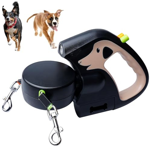 Hundeleine Doppelleine Für 2 Hunde 3 M Rollleine Hundeleine Mit Licht, Doppelte Einziehbare Hundeleine Rolleine Rollleine 360° Drehbare, Anti-Rutsch-Griff, Für Kleine Und Mittelgroße Hunde