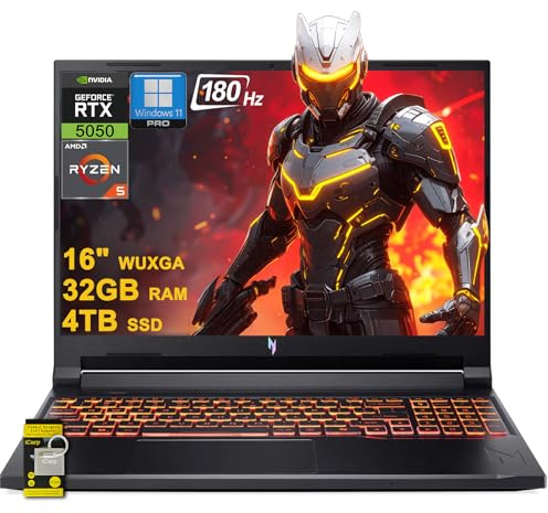 acer Nitro V 16 AI Gaming Laptop 16 WUXGA IPS 180Hz AMD Zen 4 6-core Ryzen 5 240 32GB DDR5 4TB SSD GeForce RTX 5050 (Up to 421 AI Tops) Backlit Win11Pro w/ICP Hub