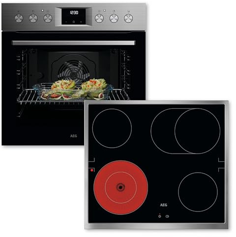 AEG Einbauherd-Set AMZ110HSM, bestehend aus Herd OU5AE20SM Serie 5 mit Ringheißluft: gleichmäßige Garergebnisse auf 3 Ebenen & strahlenbeheiztem Kochfeld TA64RAS6XB 60cm: Bräter- und Zweikreiskochzone