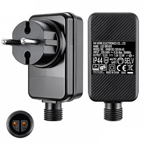 LED Netzteil 12V 1A Transformator mit EU Stecker für LED Lichterkette, Weihnachtsbeleuchtung, Vorhanglichter, Eiszapfenlichter, Gartenlichter, Niedervolt Adapter 12W für Innen & Außen IP44 Wasserdich
