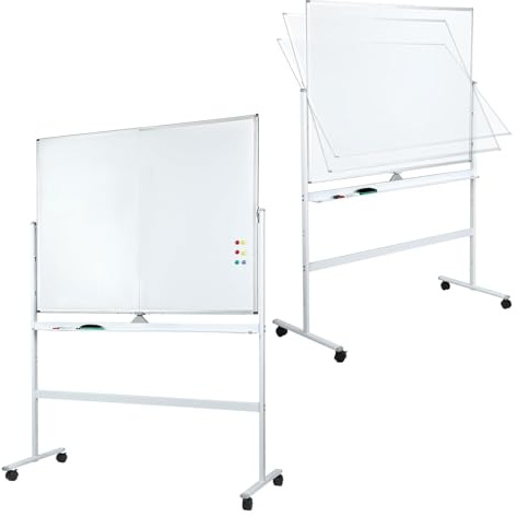 Tableau Blanc Mobile sur Pied Double Face Magnétique 90x120cm avec Roulettes, Tableaus Blanc Effaçable à Sec Réversible et Pivotant, Grand Tableau Mobile pour Bureau et Salle de Réunion (Blanc)
