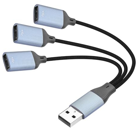JSADZKJ Répartiteur USB 3 en 1, câble d'extension USB A mâle vers 3 femelles, câble de charge multi-ports USB 2.0, compatible avec clé USB, tablette, souris, appareil photo, téléphone - 17 cm (1 à 3)