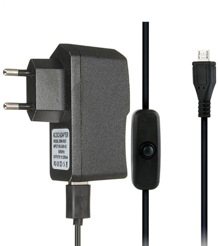 SATKIT Chargeur Micro USB 5V 2,5A pour Cartes de Développement Modèle B et B+ avec Câble 1m et Interrupteur Intégré