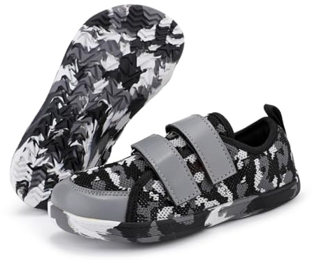AONETIGER Chaussures Barefoot Enfants Minimalistes Boîte Orteil Large Pieds Nus Sneakers Légères Respirantes Antidérapantes Baskets Confortables pour Course Marche Jogging Loisir(Gris 35EU)