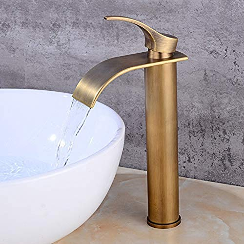 BOATX Badarmatur Antik Waschtischarmatur Wasserfall Bad Wasserhahn Hoch Waschbecken Armatur Mischbatterie für Badezimmer aus Messing