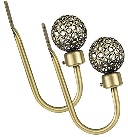 INCREWAY Vorhanghaken, 2 Stück, Metall, hohl, Kugelform, U-Form, Wandfenster, Haken mit Schrauben, Vorhang Raffhalter (Antik-Bronze)