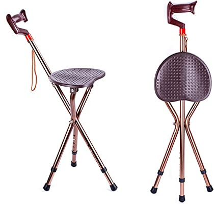 Stick-Buts De Marche des Bâtons De Marche Réglables Légers Siège, des Cannes Pliantes avec des Béquilles De Trépied Aluminium Portablement Portables pour Hommes Femmes, Bleu/Laiton,Laiton