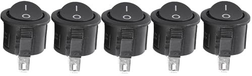 Gokelomg 5 Stueck Schwarz SPST Taste ein/Aus-Runde Wippschalter AC 6A/125V 3A/250V
