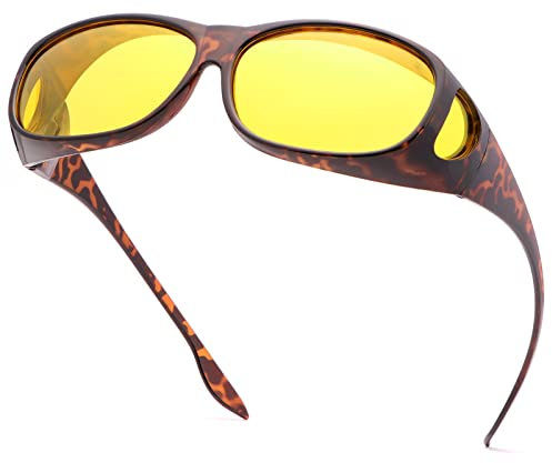 Nachtsichtbrille für Männer und Frauen, polarisierte Tag- und Nachtsicherheits-Sonnenbrille, übergroßer Schild, umlaufend, passend für Korrektionsbrillen, blendfreie, kratzfeste Brille, gelbe Gläser