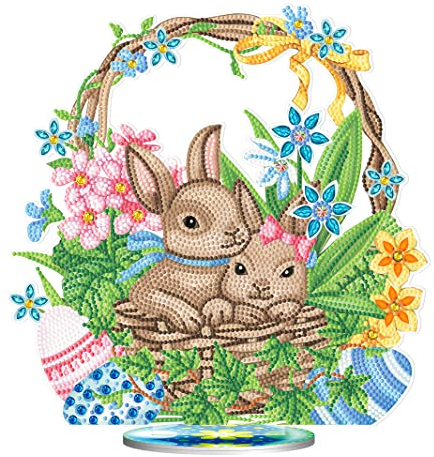 EXQULEG 5D DIY Ostern Hase Diamond Painting Kits, Ostern DIY Diamond Painting Ornamente, Ostern Deko Geschenk Türschmuck Wanddekor für Home (#3)