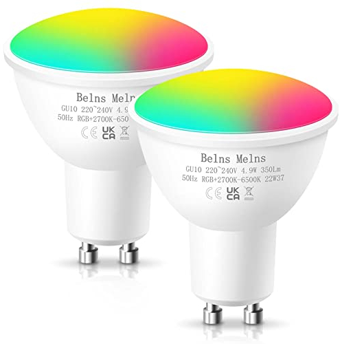 Belns Melns Alexa Glühbirne GU10, Smart Glühbirne GU10, Alexa Brine, Smart LED Lampe, WLAN LED Spot 4.9W 350LM, WiFi Dimmbare Birne, 2700-6500K,