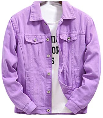 Kelsiop Slim Fit Uomo Casual Denim Giacca Jeans Giacca Plus Size, Viola, M