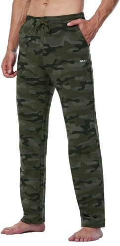 WILLIT Jogginghose Herren Baumwolle Trainingshose Sporthose Lang Freizeithose Fitness Yogahose Sweathose Lounge Pants Loose Männer mit Taschen Grün Tarnmuster S