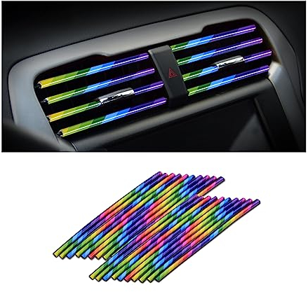 CGEAMDY 20 Piezas Tiras Decorativas para el Aire Acondicionado del Coche, Accesorios para el Interior del Coche, Tira Decorativa Multicolor para la MayoríA de las Salidas de Aire (Multicolor)