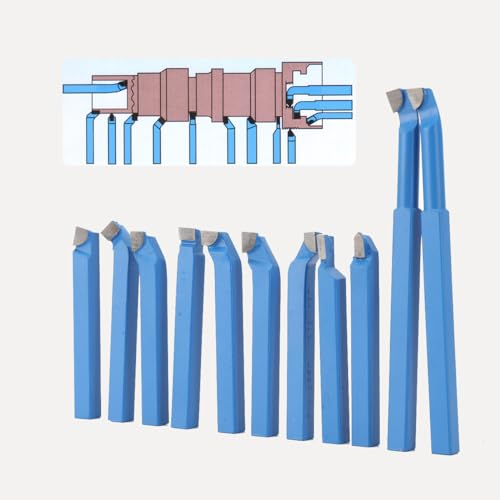 COYWEH 11 Stück Hartmetall Drehstahl Satz, Drehmeißel Set, Wendeplatten-Drehmeißel Mit Holzgriff, 8x8 mm Größe des quadratischen Griffs, für Drehmaschinen