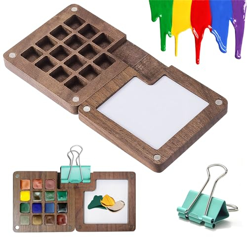1 Pcs Paleta Pintura Paleta Humeda Acuarelas Acuarelas Profesionales Paleta Acuarela con 15 Rejillas y 1 Clip Paleta Pintura de Acuarelas de Madera Portátil Paleta Portátil para Acuarela Gouache