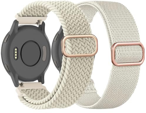 TUCOMO Lot de 2 bracelets de montre en nylon tressé extensible compatibles avec Garmin Vivoactive 4S/Venu 2S/Venu 3S/Vivomove 3S, 18 mm, sangles en tissu élastique pour Garmin Forerunner