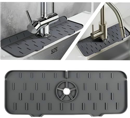 mfi home Alfombrilla Silicona Grifo, Protector Fregadero Silicona Protección contra Salpicaduras, Tapete Grifo Cocina Y Baño, Alfombrilla para Fregadero Suave Y Elastico (Gris)