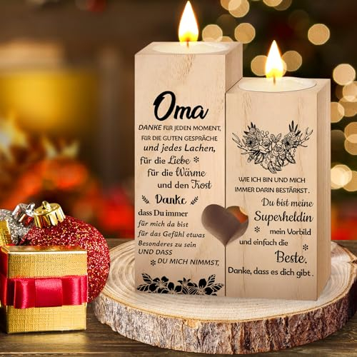 Oma Geschenk Kerzenständer - Personalisierter Holz-Kerzenhalter für Renteneintritt, Geburtstag und Muttertag - Beste Oma Geschenke