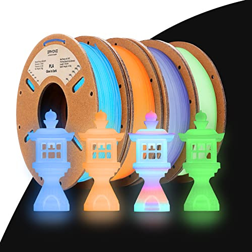 ERYONE PLA Filament Bundle,1,75 mm 3D Printer Filament +/- 0,03mm,Multicolor PLA Filament Set,250g x4 Spool, Glow in the Dark pla,Multicolor/Blue/Orange Yellow/Green
