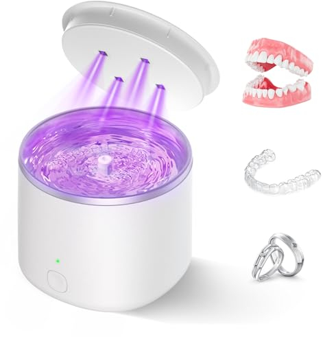 Pulitore Ultrasuoni Ricaricabile, Portatile Pulitore ad Ultrasuoni per Dentiere, Allineatori, Gioielli, Protesi, Retainer, Vassoi Sbiancanti, Ultrasonic Cleaner con 3 Modalità, 49000HZ