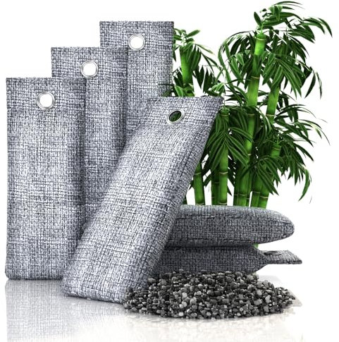 Kesuwe Bamboo Charcoal Air Purifying Bags, Odour Eliminator, Moisture Absorber, Shoe Deodorizer Bags (6×75g), Natural Bamboo Charcoal, Removes Odors and Moisture, Essential for Wet Rainy Weather