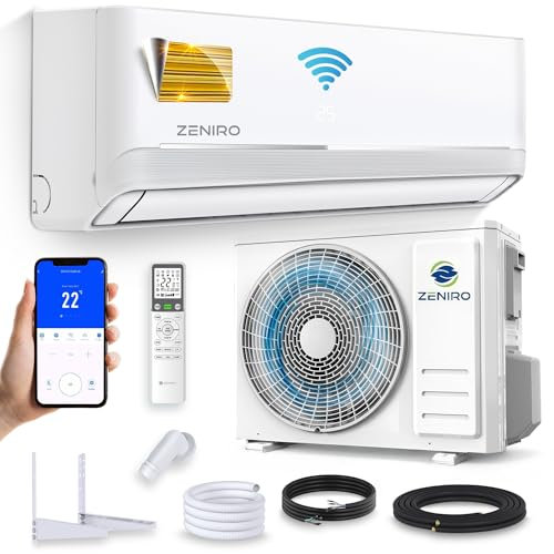 ZENIRO Klimanlage Split Klimagerät Set Air Conditioner mit Heizfunktion 12000 BTU 3,5kW A++ WiFi/App-Steuerung 4D AirFlow Auto Reinigung inkl. Montagematerial Vorgefüllt R32