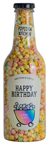 Popcorn Kitchen - Happy Birthday - Sweet & Salt Rainbow Popcorn Inside a Giant Moneybox Bottle, 51cm Tall, 550g, Vegan