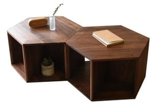 Kaffetisch Kleiner Couchtisch aus Holz im Wabi-Sabi-Stil, Wohnzimmer, sechseckiger Sofa-Beistelltisch Endtische