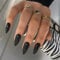 24 Pcs Black False Nails, Wsimily Press on Nails Almond Solid Color Stick on Nails Acrylic Nail Medium Full Cover Fake Nail for Women and Girls, Easy DIY Nail Art