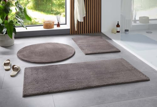 Taracarpet Badematte Uni Boho rutschfest, waschbar, Badezimmer-Teppich, Bad-Vorleger, WC Deko, Duschvorleger für Dusche und Badewannen weich und als Set kombinierbar Anthrazit Dunkel Grau 080 cm rund