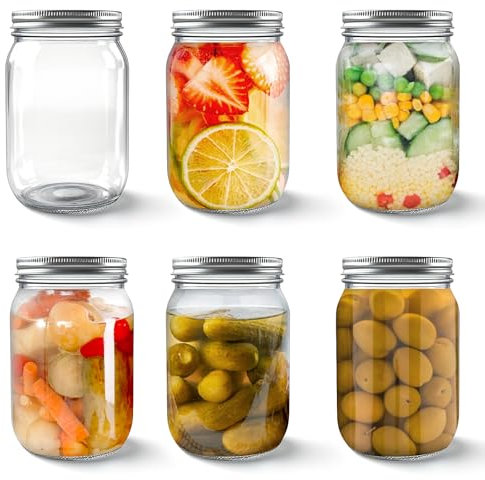 BOULEAWEL Mason Jar mit Deckeln 500ml,6 Mehrzweck-Einmachgläser mit Schraubdeckel,Luftdicht Overnight Oats Gläser,Luftdichte Einweckgläser für Einmachen,Einlegen,Hausgemachte,Mahlzeitenvorbereitung