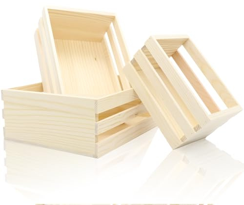 Forbabe 3PCS Holzkiste Klein, Vintage Deko Holzkisten DIY Creative Präsentkorb Geschenkbox Holz Wiederverwendbar Aufbewahrungskiste mit 3 Größen für Osterkorb Holz Weinkiste Obstkisten Werzeugkoffer