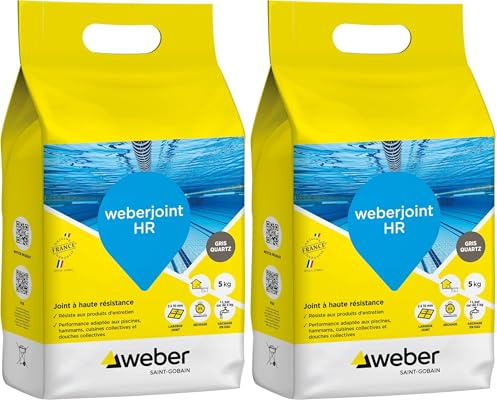 Joint de carrelage adapté piscine, Haute Résistance, Gris Quartz, Weberjoint HR 5KG, WEBER (Lot de 2)