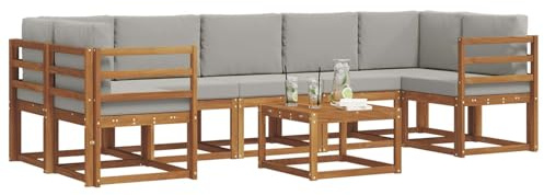 vidaXL Outdoor-Sofagarnitur mit Kissen 8 pcs Natürlich und Hellgrau