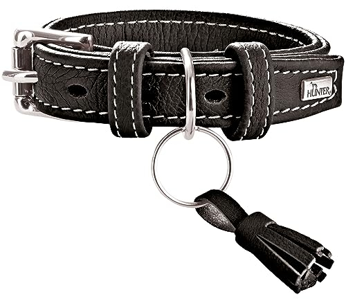 HUNTER CANNES Hundehalsband, Leder, Nappaleder, weich, edel, elegant, 35 (XS), schwarz