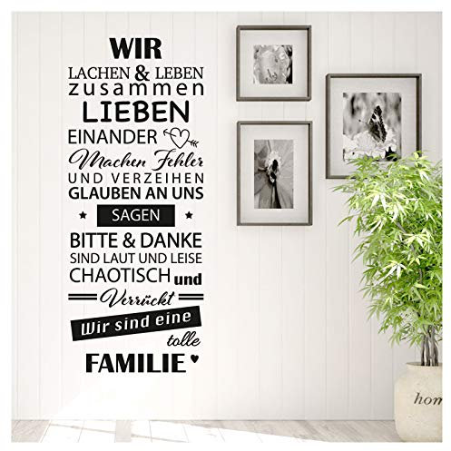 Wandaro W3398 Wandtattoo Spruch Wir sind eine tolle Familie I schwarz (BxH) 58 x 144 cm I Flur Wohnzimmer Aufkleber Wandsticker Wandaufkleber