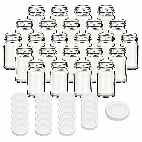 gouveo 24er Set Einmachgläser 65 ml Mini mit Schraub-Deckel Weiss - Kleine Schraubgläser mit Twist-Off-Deckel - Runde Gläser für Marmelade, Gewürze