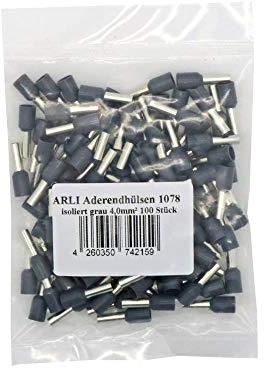 Aderendhülsen isoliert grau 100x 4 mm² Aderendhülse zum crimpen mit Crimpzange Aderend Press Hülsen Stecker 4,0 mm Hülse kfz Draht Elektro Kabelschuhe 100 Stück ARLI