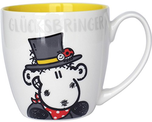 Sheepworld 45428, Kaffeetasse mit Schaf als Schornstein-Feger, Innendruck gelb, Fine Bone China, 45 cl Tasse