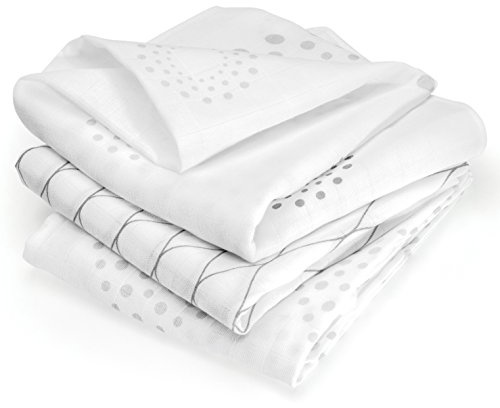 MAKIAN Mullwindeln 3er Pack Spucktücher 80x80 cm - Graphic Design, doppelt gewebt & Ökotex geprüfte Baby Stoffwindeln/Mulltücher aus 100% Baumwolle - Weiß Grau