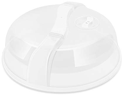 Flexzion Microwave Cover for Food, 10.5 Inch Plate Cover, BPA Free Plastic Food Cover, Transparent Anti-Splatter Cover Guard, with Adjustable Steam Vent Hole, Dishwasher Safe, Easy Grip Handle