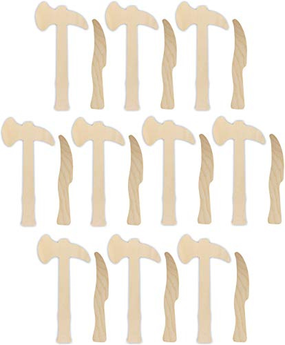 Herr Bo & Co 10x Tomahawk und Messer als Set aus 3mm Birkensperrholz, unbehandelt, zum Selbergestalten