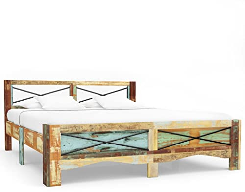 vidaXL Bettgestell Vintage Holzbett Doppelbett Bett Massivholzbett Schlafzimmerbett Futonbett Bettrahmen Ehebett Recyceltes Massivholz 180x200cm
