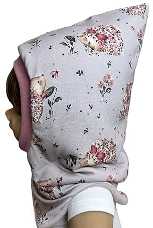 Schlupfmütze Blumen rosa Igel,Mütze und loop, Jersey Fleece Gr 40-56 kindermütze, halssocke, mütze baby Mädchen schalmütze